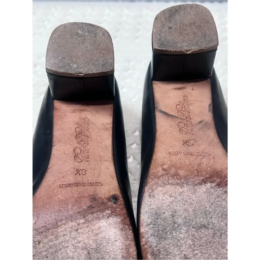 Brooks Brothers Black Leather Block Heel Classic Square Toe Pumps Shoes Sz 8.5
